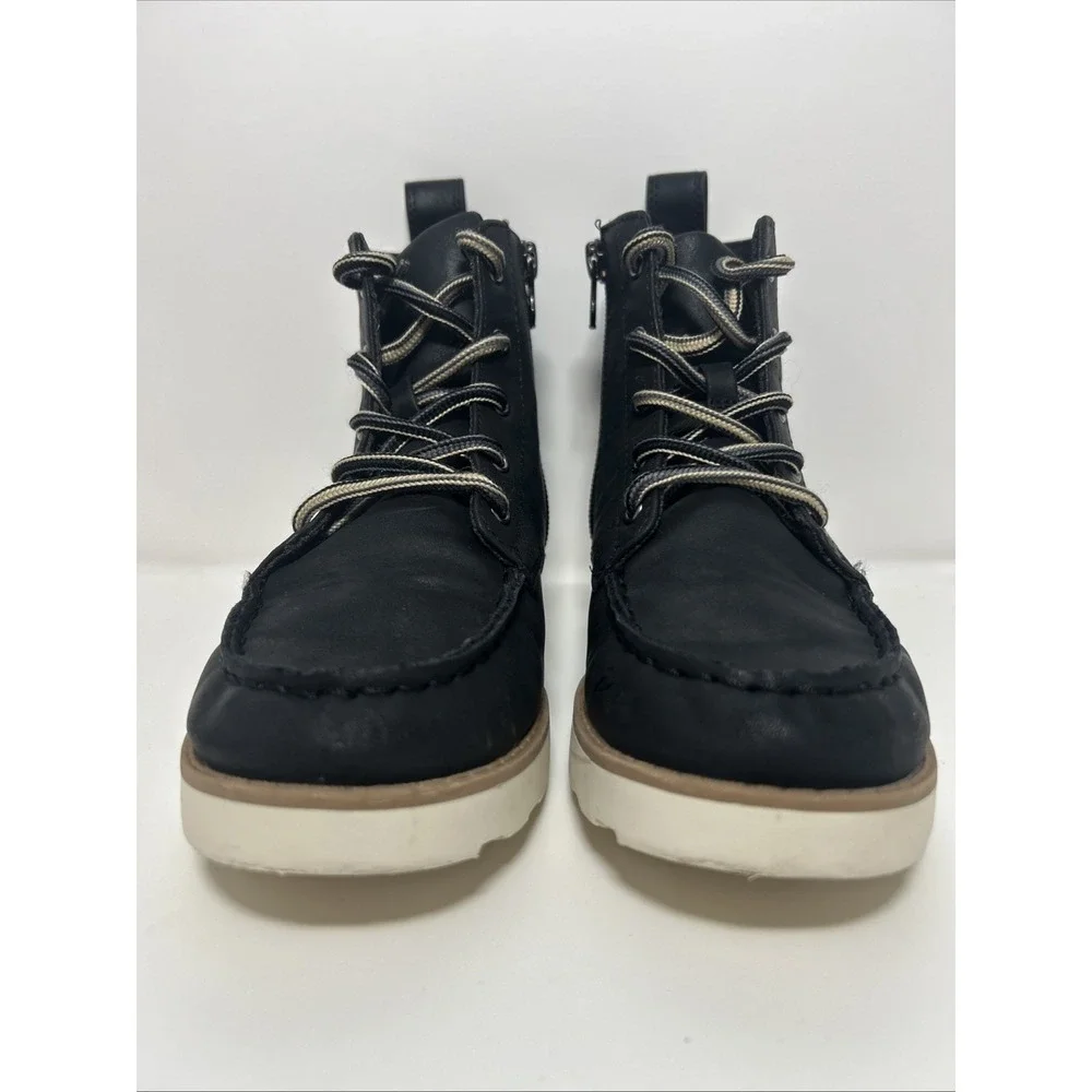 Cat & Jack Bosley Mock Toe Boots Kids Size‎ 1, Black/White Lace Up, Side Zipper